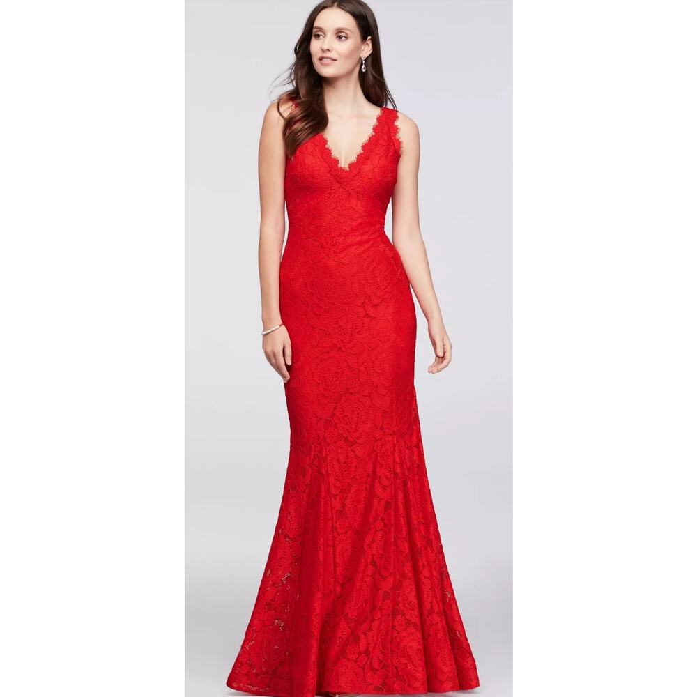 Whimsy Goth Glam Coquette Betsy & Adam Red Lace Floral Formal Dress Gown Size 4